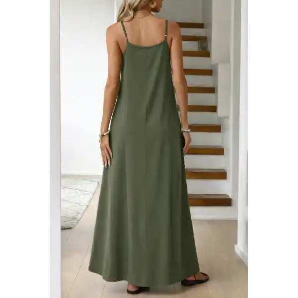 Kadın Ip Askılı V şerit Yakalı Uzun Viskon Elbise