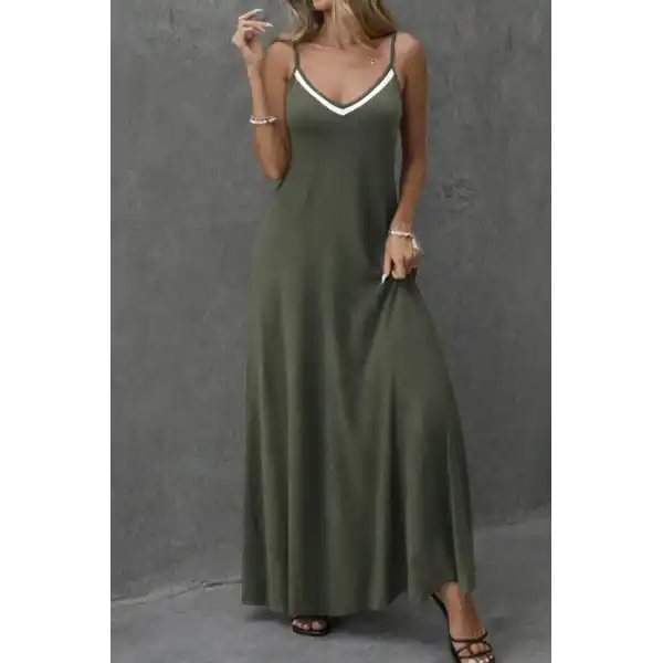 Kadın Ip Askılı V şerit Yakalı Uzun Viskon Elbise