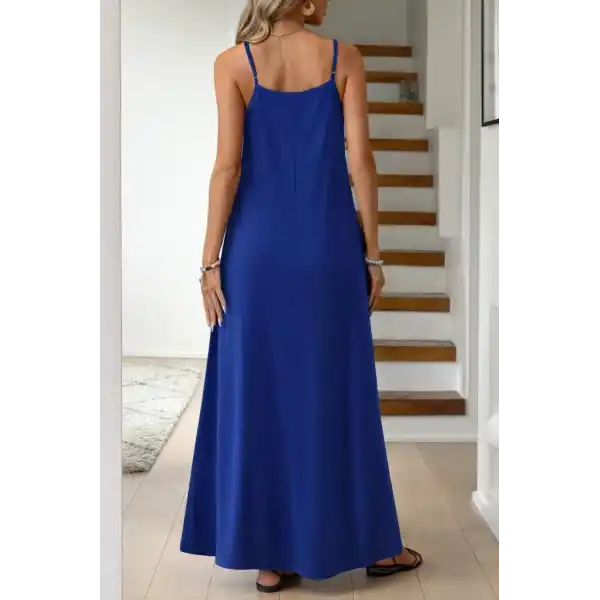 Kadın Ip Askılı V şerit Yakalı Uzun Viskon Elbise