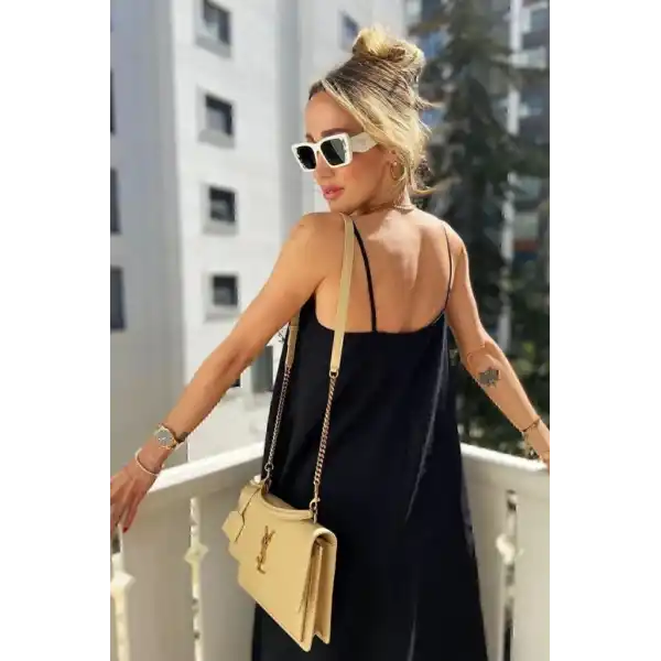 Kadın Ip Askılı V Yakalı Uzun Aerobin Elbise