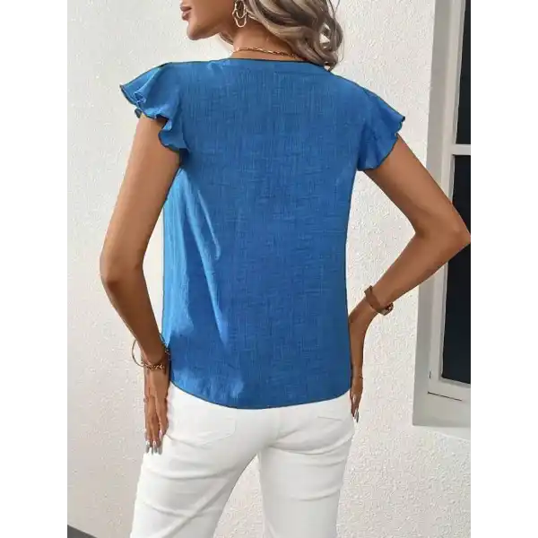 Kadın Kısa Kelebek Kollu V Yakalı Bluz