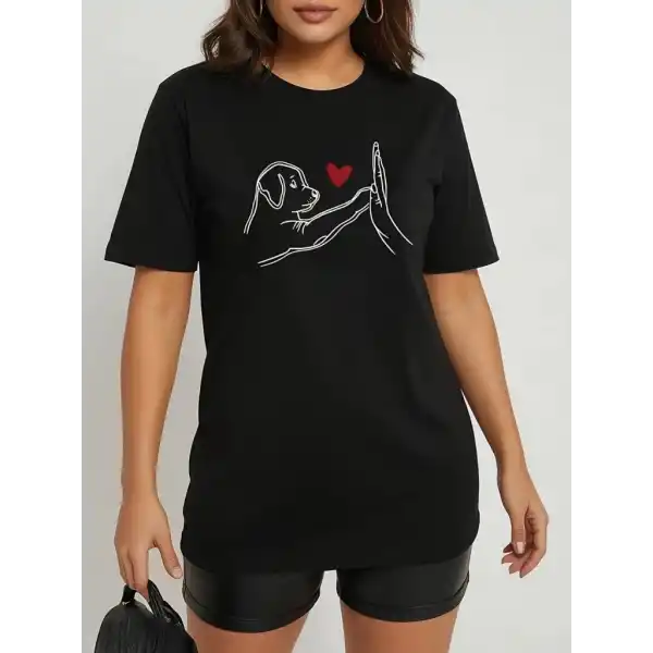 Kadın Kısa Kollu Bisiklet Yaka Köpek Baskılı Viskon Bluz