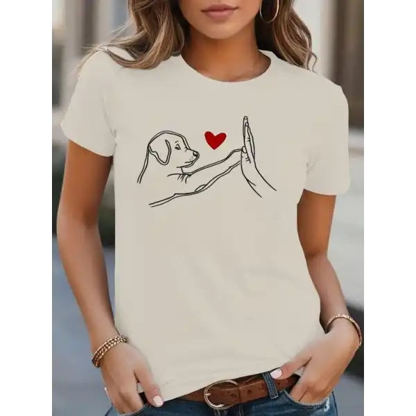 Kadın Kısa Kollu Bisiklet Yaka Köpek Baskılı Viskon Bluz