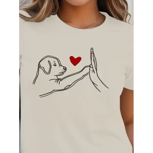 Kadın Kısa Kollu Bisiklet Yaka Köpek Baskılı Viskon Bluz