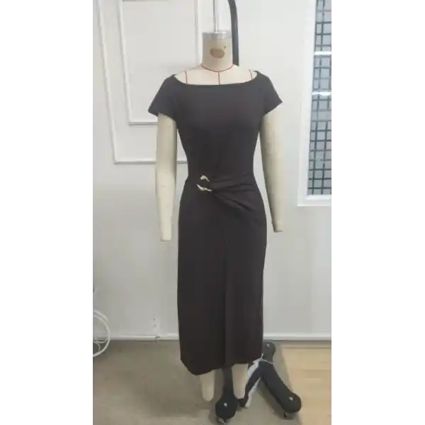 Kadın Kısa Kollu Geometrik Yakalı önden Açık Modal Mini Elbise