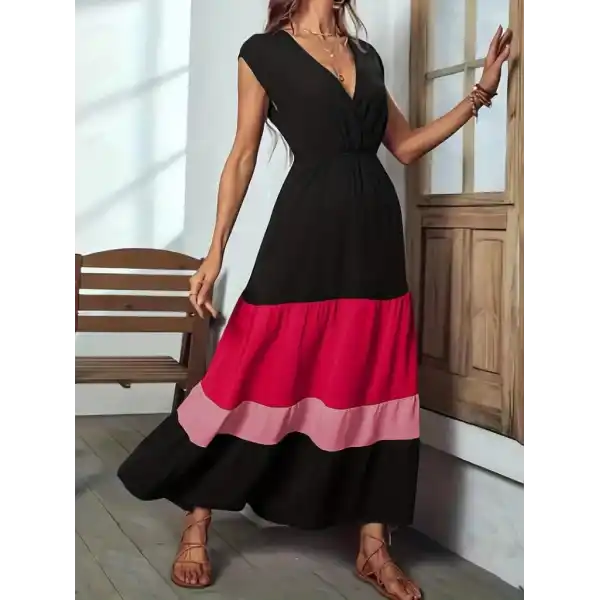 Kadın Kısa Kollu Kruvaze Yakalı çok Renkli Aerobin Elbise