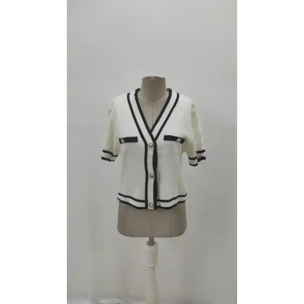 Kadın Kısa Kollu önden Düğmeli Triko Bluz