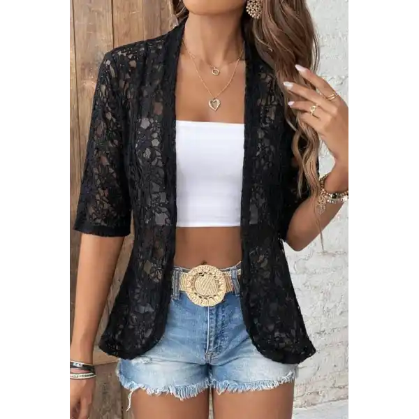 Kadın Kısa Kollu önü Açık Dantelli Ceket