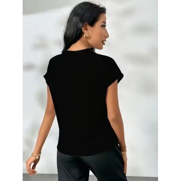 Kadın Kısa Kollu V Hakim Yakalı Leopar Desenli Sandy Bluza