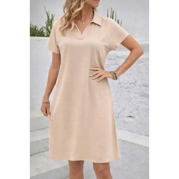 Kadın Kısa Kollu V Yaka Aerobin Kumaş Diz üstü Elbise