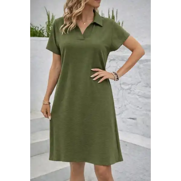 Kadın Kısa Kollu V Yaka Aerobin Kumaş Diz üstü Elbise
