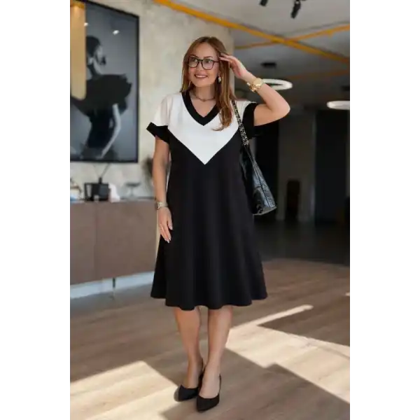 Kadın Kısa Kollu V Yakalı Kısa Modal Elbise