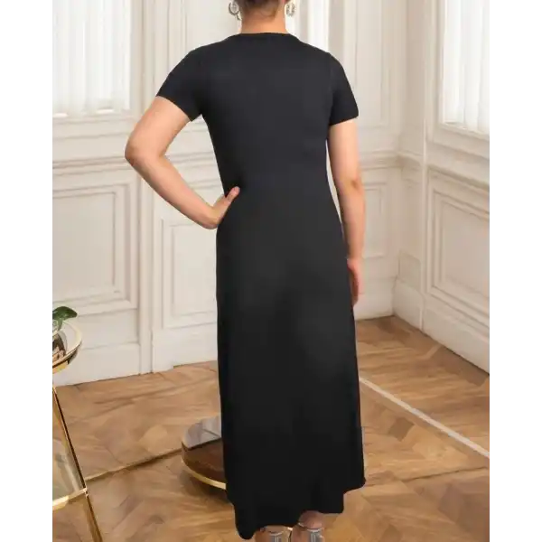 Kadın Kısa Kollu V Yakalı Maksi Boy Viskon Elbise