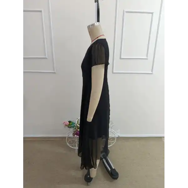 Kadın Kısa Kollu V Yakalı Midi Astarlı şifon Elbise