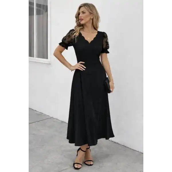 Kadın Kısa Kollu V Yakalı Uzun Janjan Elbise