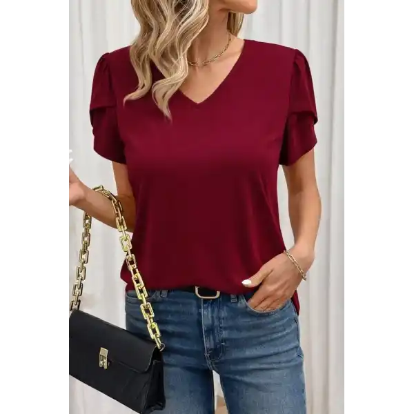 Kadın Kısa Kollu V Yakalı Viskon Bluz