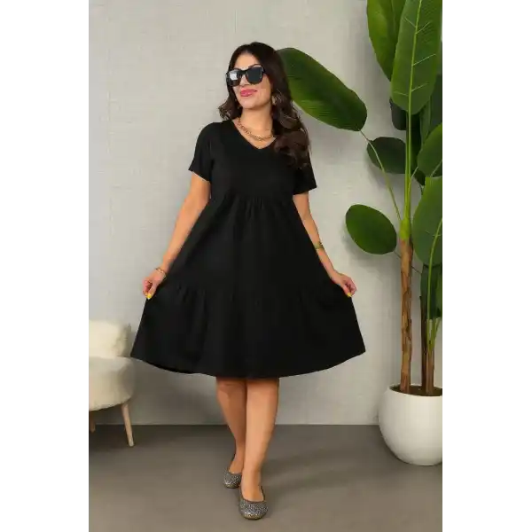 Kadın Kısa Kollu V Yakalı Viskon Elbise