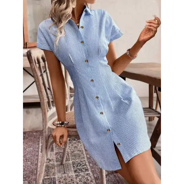 Kadın Kısa Kollu Yakalı önden Düğmeli Kısa Trikoton Elbise