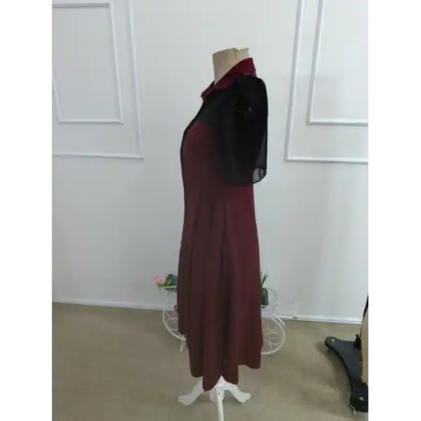 Kadın Kısa Kollu Yakalı önden Düğmeli Midi Ithal Krep Elbise