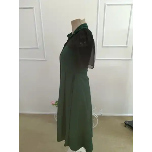 Kadın Kısa Kollu Yakalı önden Düğmeli Midi Ithal Krep Elbise