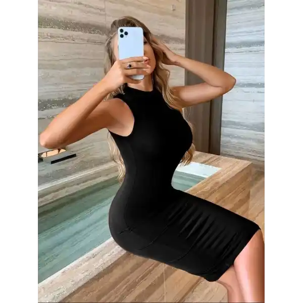 Kadın Kolsuz Balıkçı Yaka Kısa Dalgıç Elbise