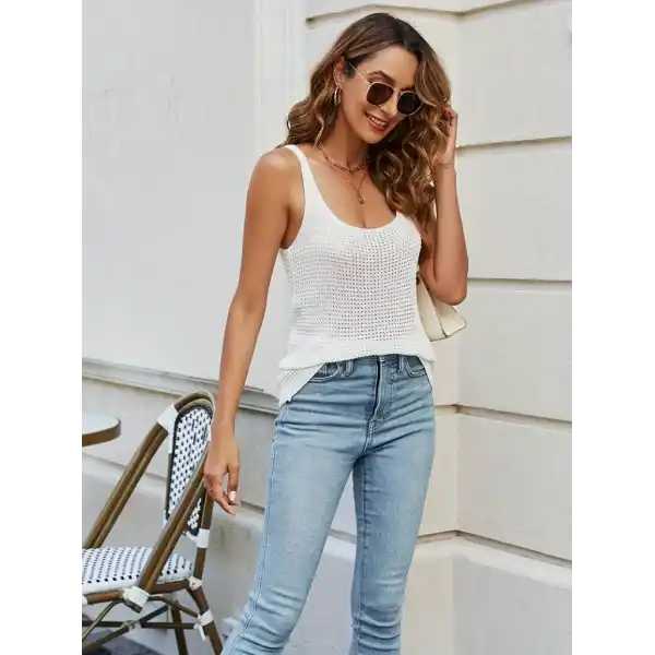 Kadın Kolsuz U Yaka Askılı Triko Bluz