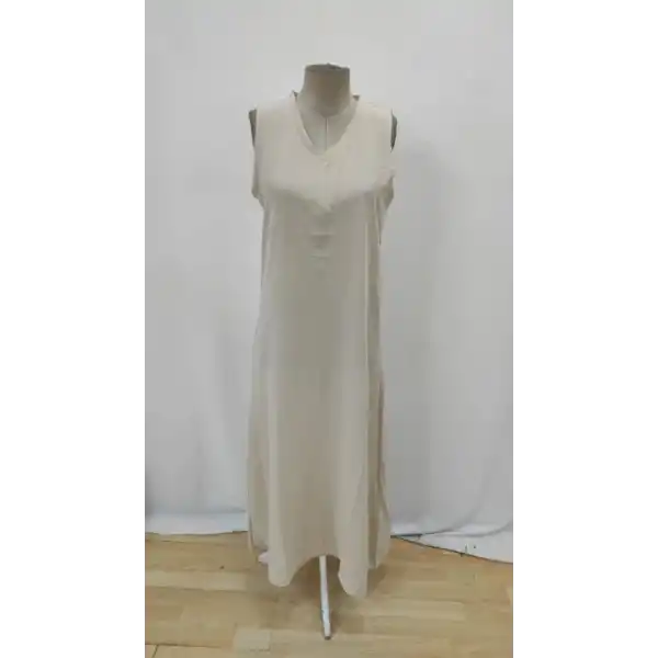Kadın Kolsuz V Yakalı Maksi Boy Ithal Keten Elbise