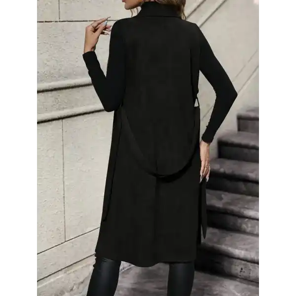 Kadın Kolsuz Yakalı önü Açık Belden Kuşaklı Süet Midi Yelek