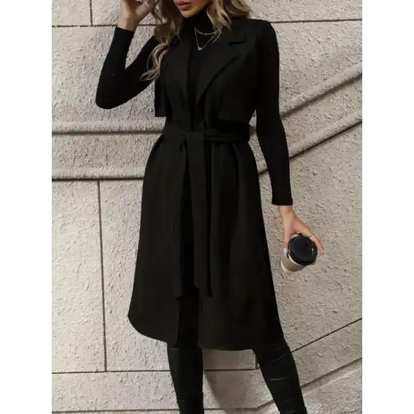 Kadın Kolsuz Yakalı önü Açık Belden Kuşaklı Süet Midi Yelek