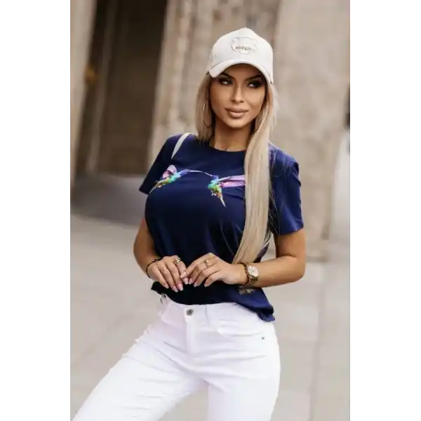 Kadın Kuş Desenli Süprem T-shirt