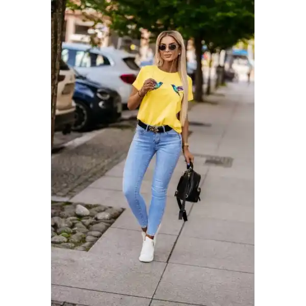 Kadın Kuş Desenli Süprem T-shirt
