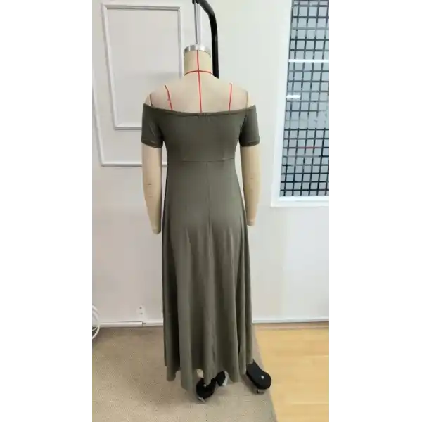 Kadın Omuzlardan Açık Lastikli Uzun Viskon Elbise