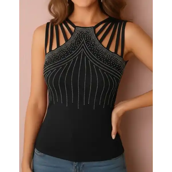 Kadın Omuzlardan Askı şerit Detaylı Taşlı Viskon Bluz