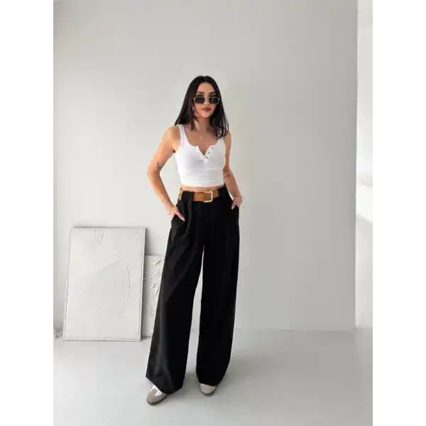 Kadın Pileli Kemerli Pantolon