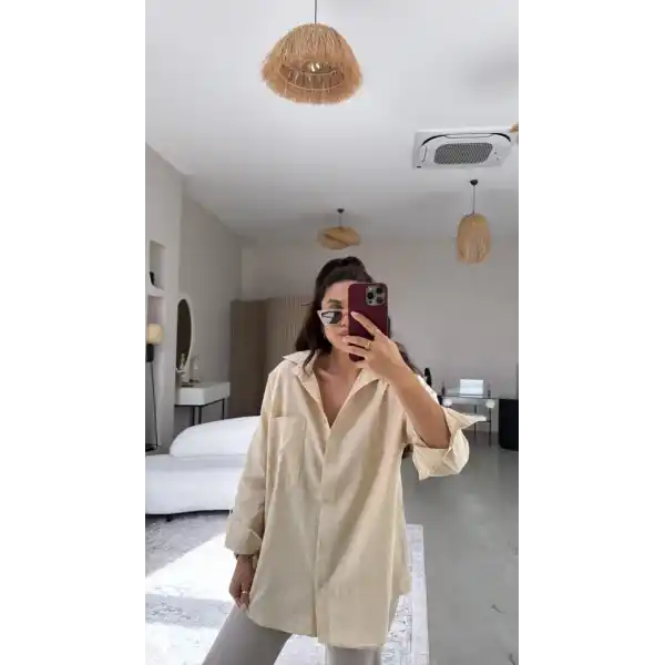 Kadın Tek Cepli Over Size Ketem Gömlek