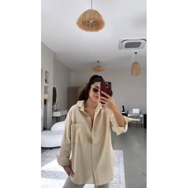 Kadın Tek Cepli Over Size Ketem Gömlek