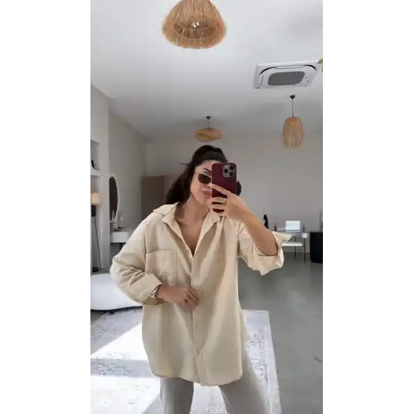 Kadın Tek Cepli Over Size Ketem Gömlek