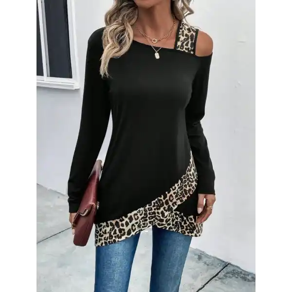 Kadın Tek O Uzdan Açık Askılı Uzun Kollu Leopar Detaylı Viskon Bluz