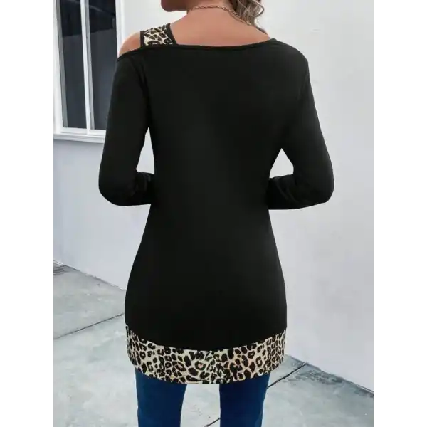 Kadın Tek O Uzdan Açık Askılı Uzun Kollu Leopar Detaylı Viskon Bluz