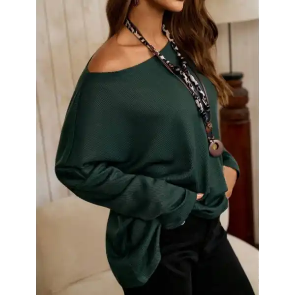 Kadın Tek Omuzdan Açık Yarasa Kollu Waffle Bluz