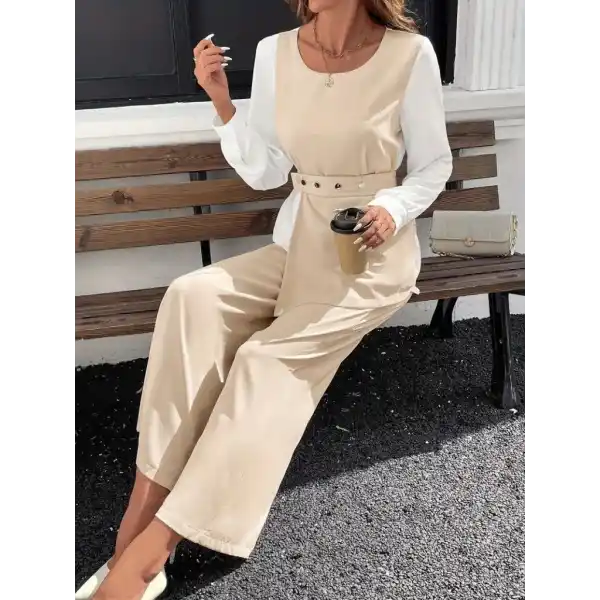 Kadın Uzun Kollu Açık Yakalı çift Renkli Kemerli Ithal Krep Ikili Takım