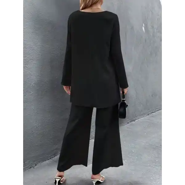 Kadın Uzun Kollu Asimetrik Detaylı Salaş Sandy Bluz Ve Pantolon Ikili Takım