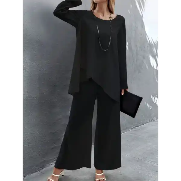 Kadın Uzun Kollu Asimetrik Detaylı Salaş Sandy Bluz Ve Pantolon Ikili Takım