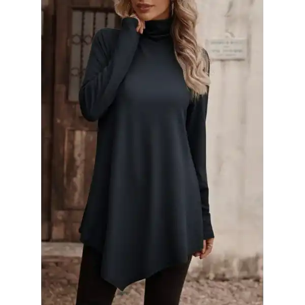 Kadın Uzun Kollu Balıkçı Yaka Asimetrik Kesim Detaylı Antrasit Yün Viskon Bluz