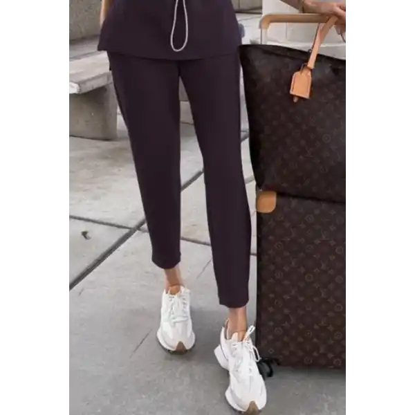 Kadın Uzun Kollu Balıkçı Yaka Belden Lastikli Modal Bluz Ve Pantolon Ikili Takım