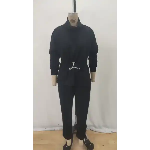 Kadın Uzun Kollu Balıkçı Yaka Belden Lastikli Modal Bluz Ve Pantolon Ikili Takım