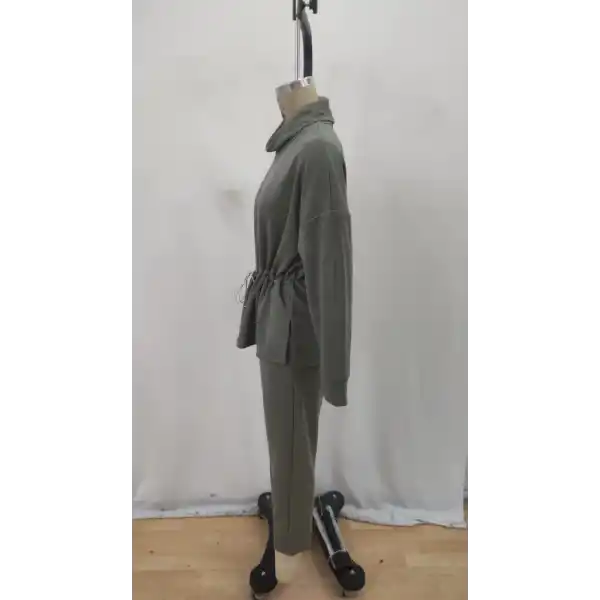 Kadın Uzun Kollu Balıkçı Yaka Belden Lastikli Modal Bluz Ve Pantolon Ikili Takım