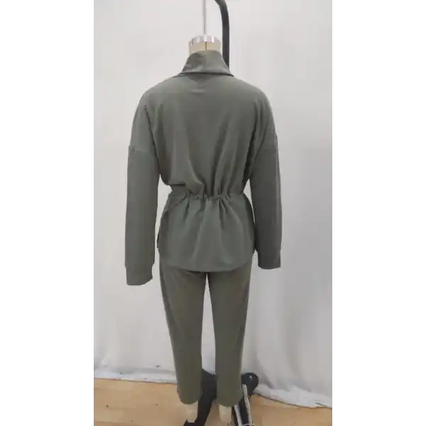 Kadın Uzun Kollu Balıkçı Yaka Belden Lastikli Modal Bluz Ve Pantolon Ikili Takım