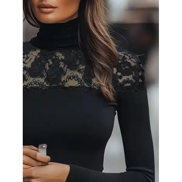 Kadın Uzun Kollu Balıkçı Yaka Dantelli Kaşkorse Bluz