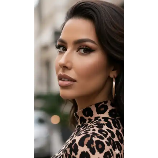 Kadın Uzun Kollu Balıkçı Yaka Leopar Desenli Midi Boy Elbise